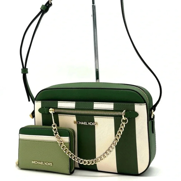 Michael Kors Large EW Zip Chain Crossbody Bag & ZA Card Case Wallet Fern Green - Picture 2 of 15